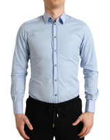 Chemise habillée homme en coton bleu ciel Dolce &amp; Gabbana, col doré.