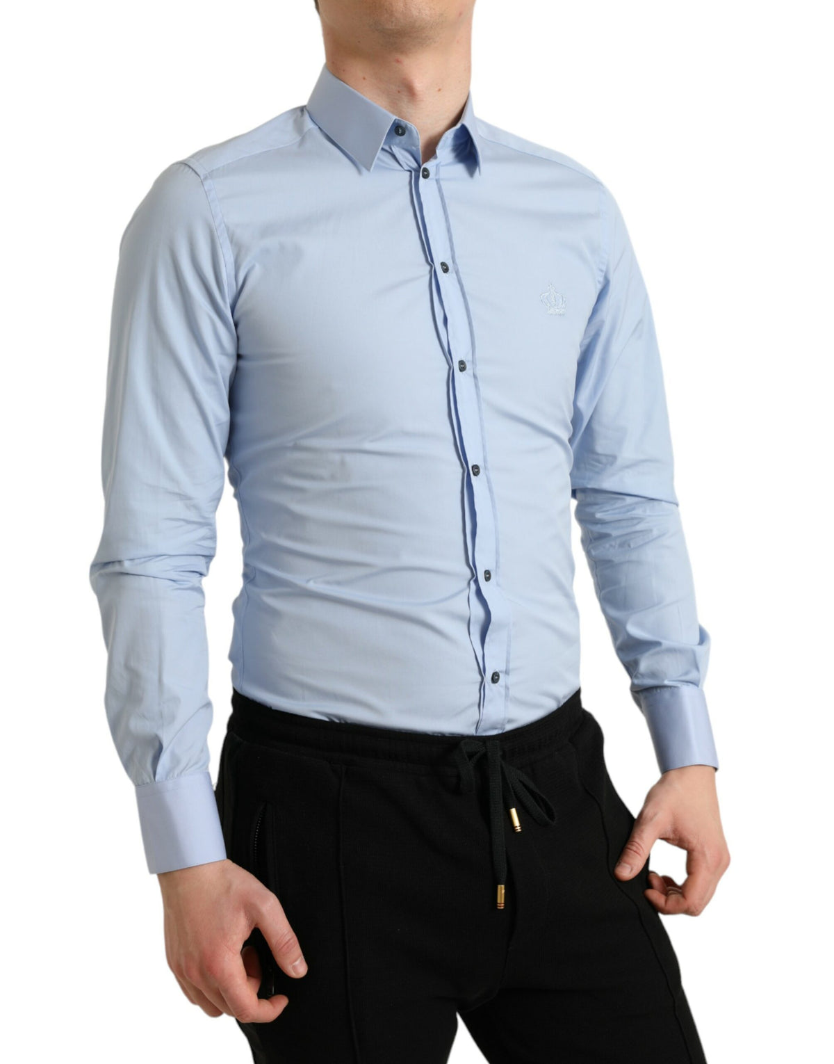 Chemise habillée homme en coton bleu ciel Dolce &amp; Gabbana, col doré.