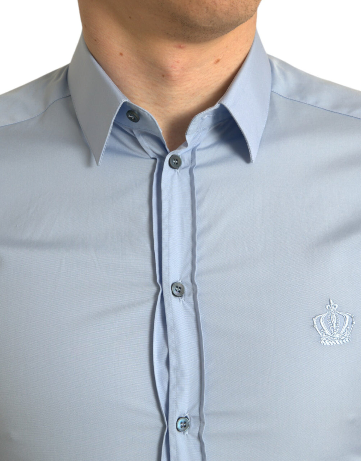 Chemise habillée homme en coton bleu ciel Dolce &amp; Gabbana, col doré.