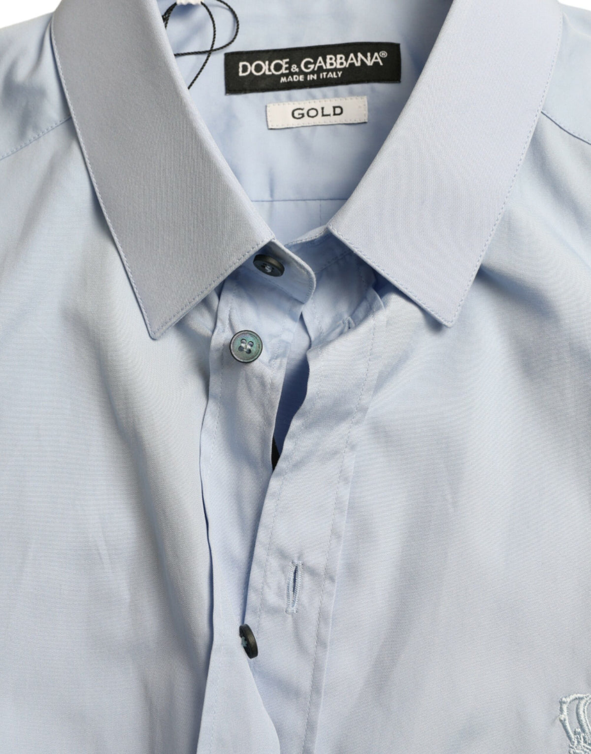Chemise habillée homme en coton bleu ciel Dolce &amp; Gabbana, col doré.