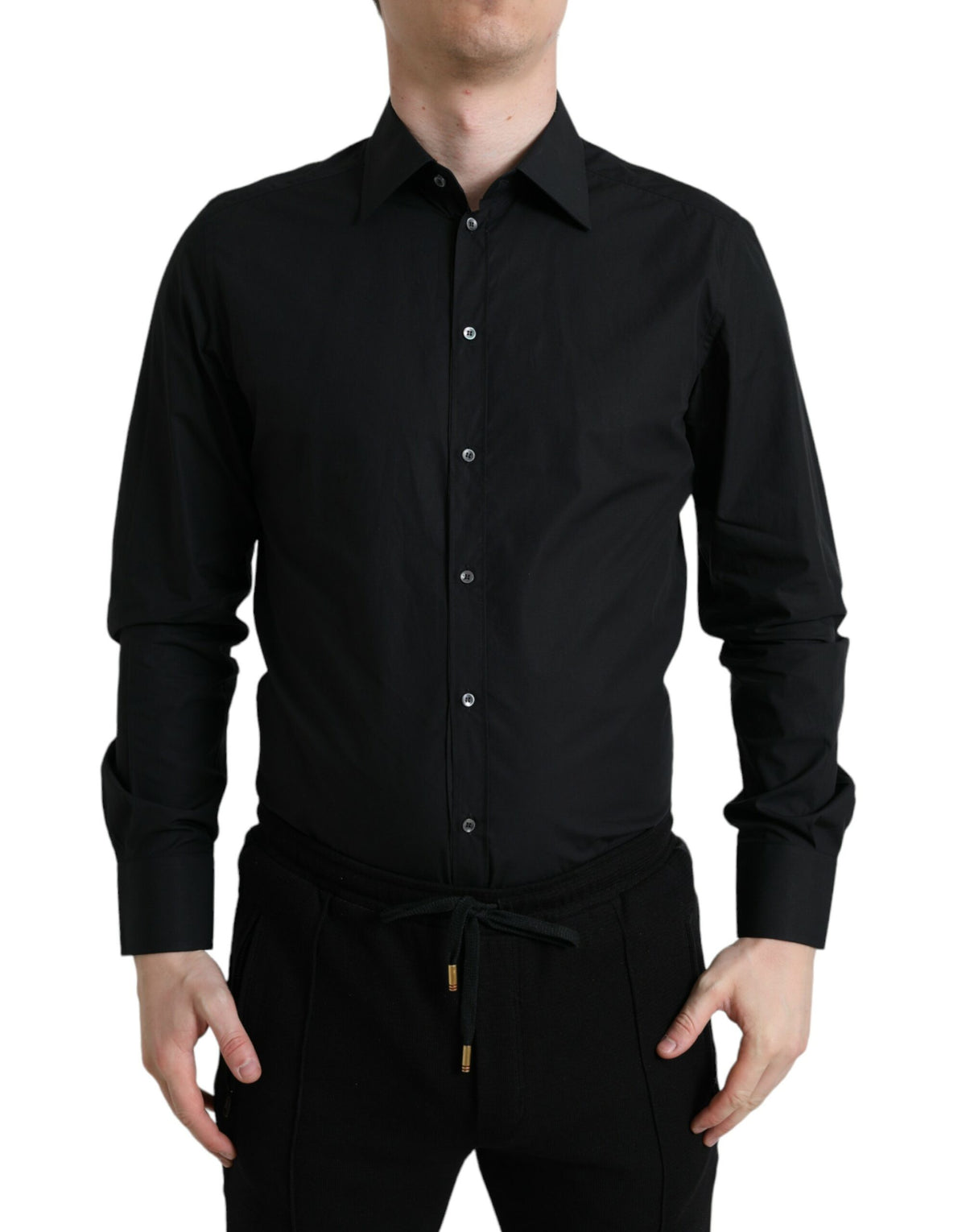 Chemise habillée homme en coton noir, marque Dolce &amp; Gabbana, couleur or.