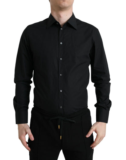 Chemise habillée homme en coton noir, marque Dolce &amp; Gabbana, couleur or.