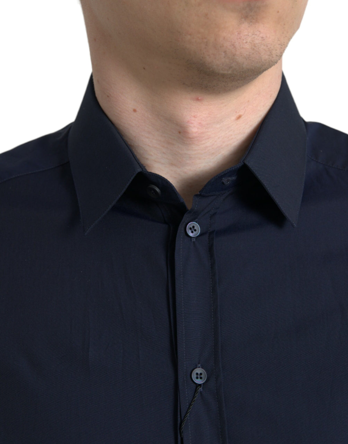Chemise habillée formelle à manches longues, bleu marine, coupe ajustée, dorée, Dolce &amp; Gabbana.