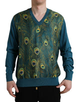 Pull en laine à motif plumes de paon vert de Dolce &amp; Gabbana