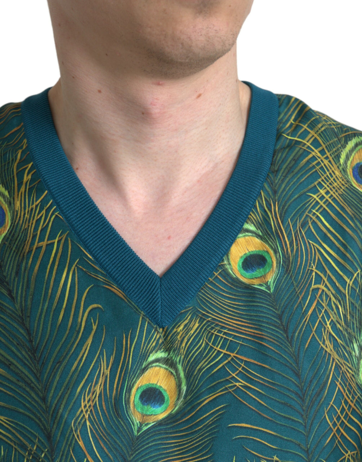 Pull en laine à motif plumes de paon vert de Dolce &amp; Gabbana