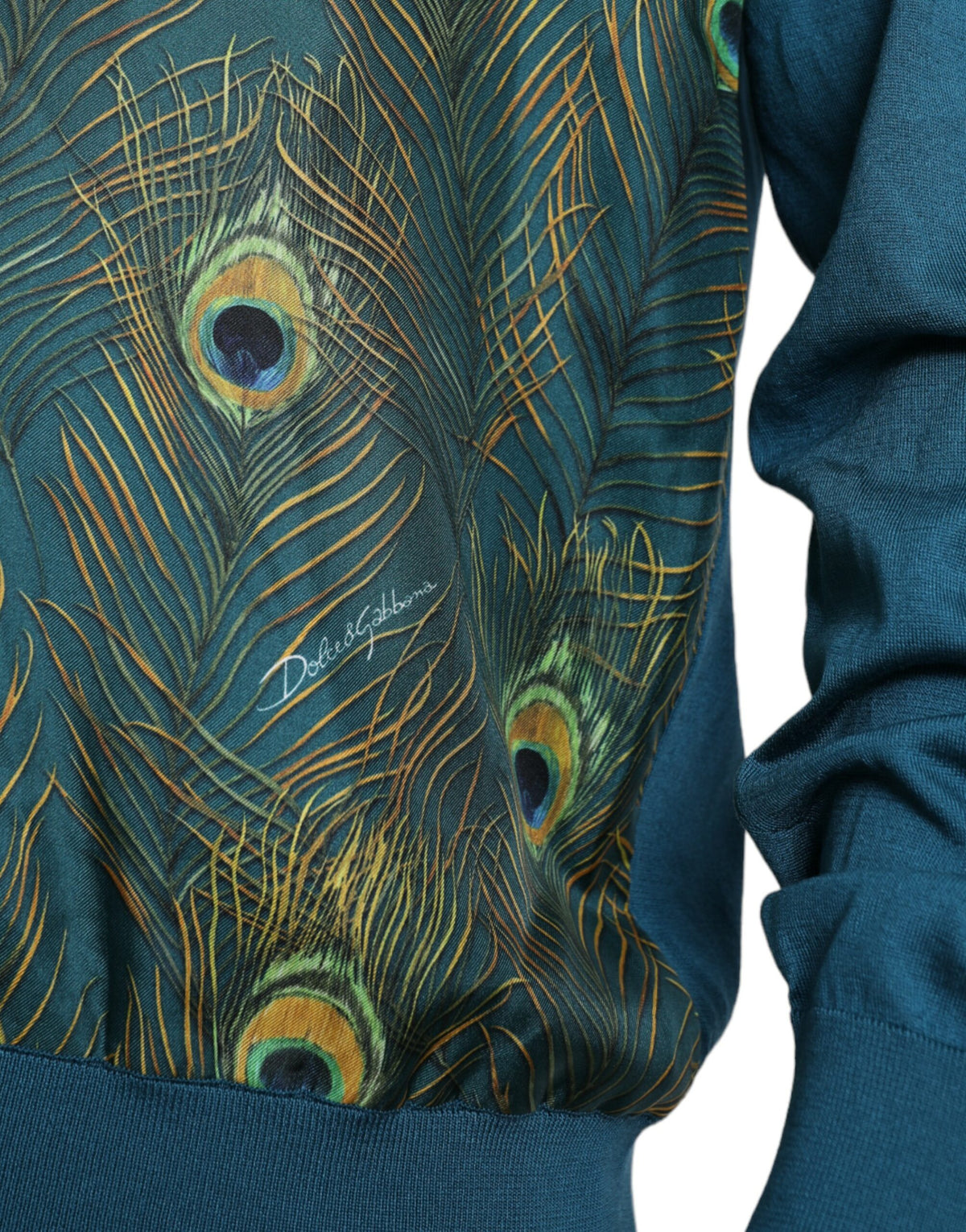 Pull en laine à motif plumes de paon vert de Dolce &amp; Gabbana