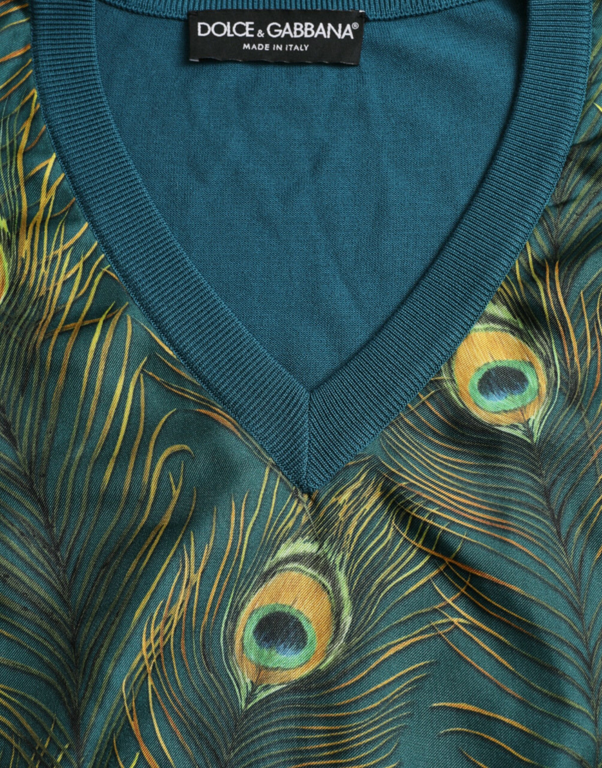 Pull en laine à motif plumes de paon vert de Dolce &amp; Gabbana