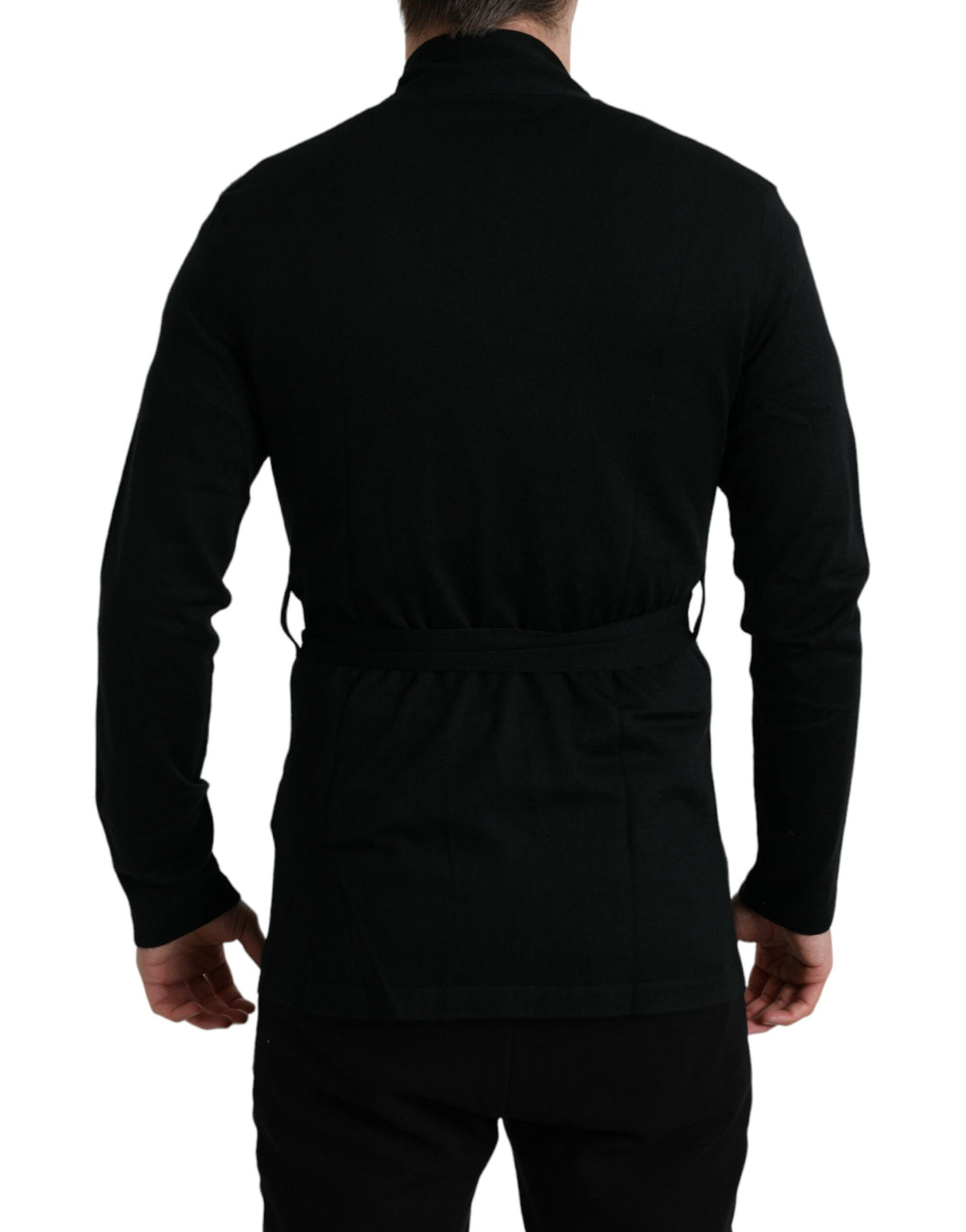 Dolce &amp; Gabbana Robe de chambre noire en cachemire à manches longues et ceinture
