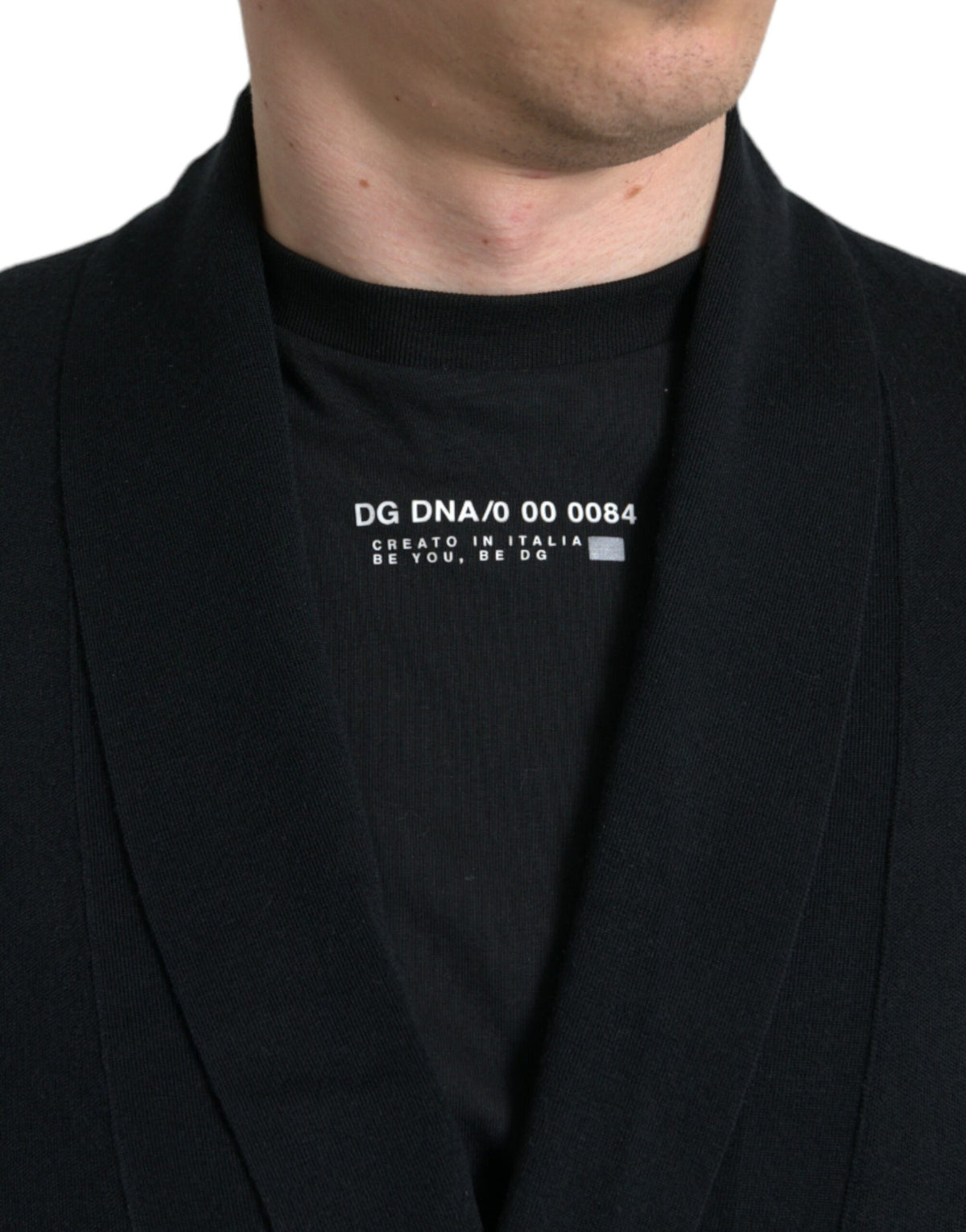 Dolce &amp; Gabbana Robe de chambre noire en cachemire à manches longues et ceinture