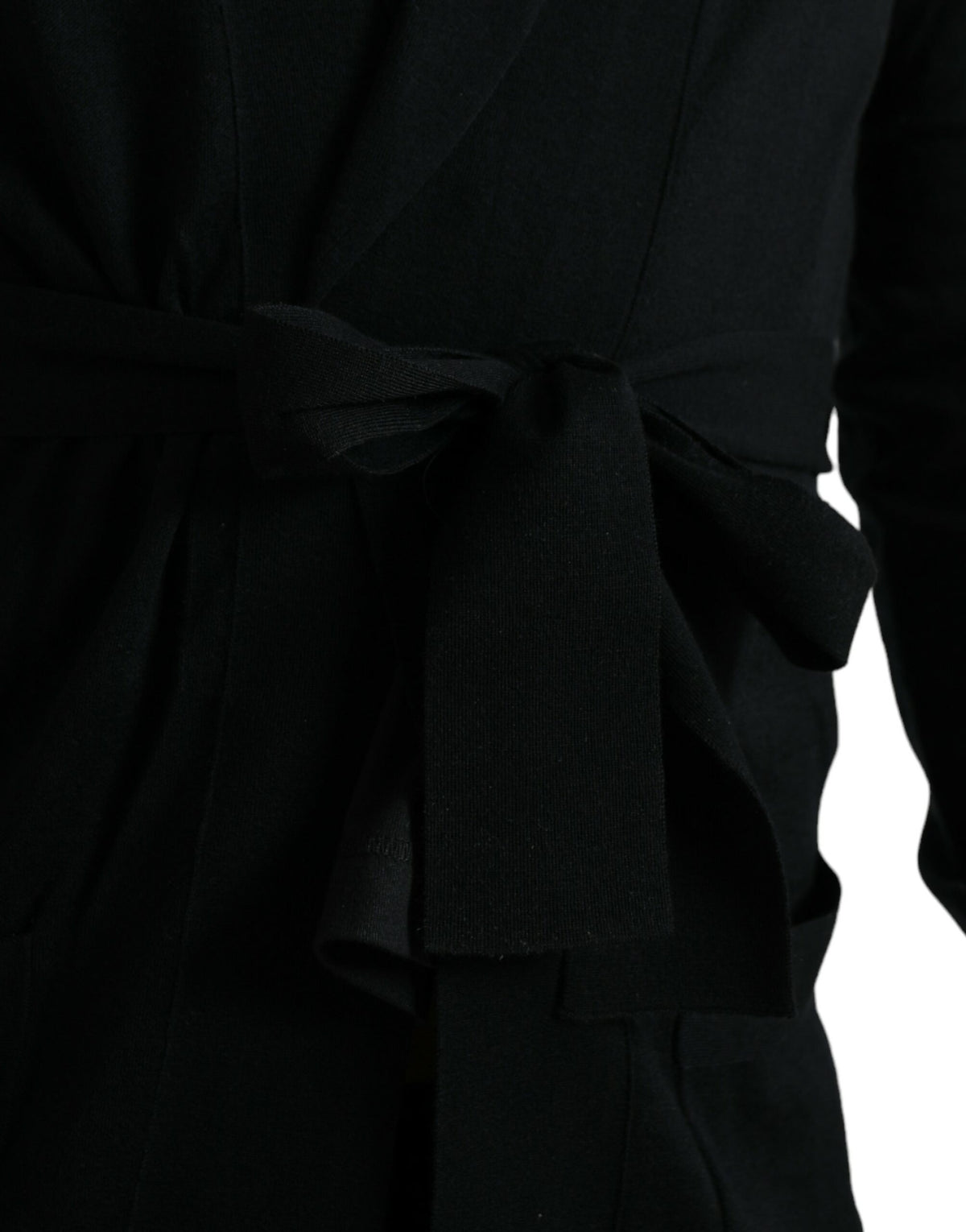 Dolce &amp; Gabbana Robe de chambre noire en cachemire à manches longues et ceinture