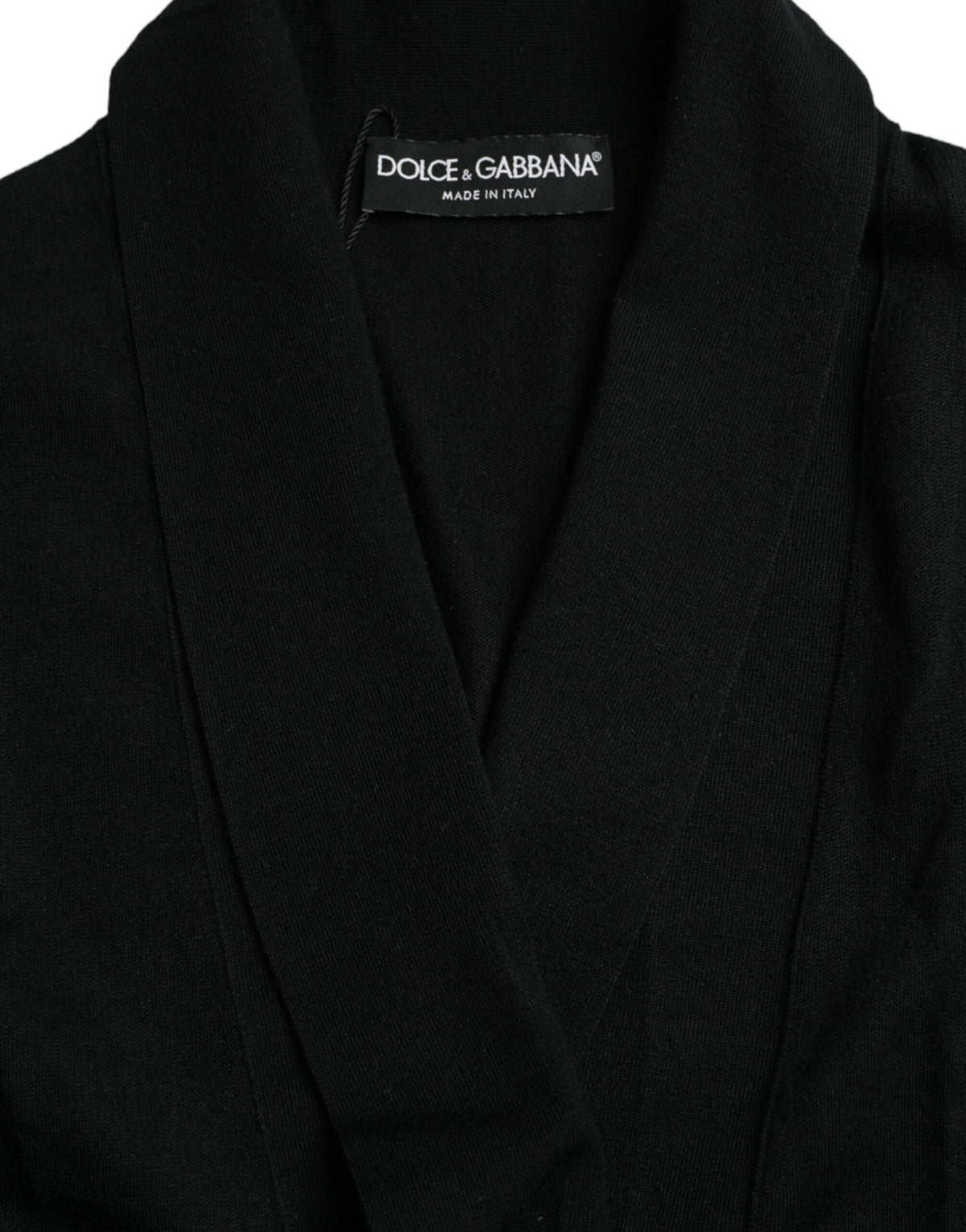 Dolce &amp; Gabbana Robe de chambre noire en cachemire à manches longues et ceinture
