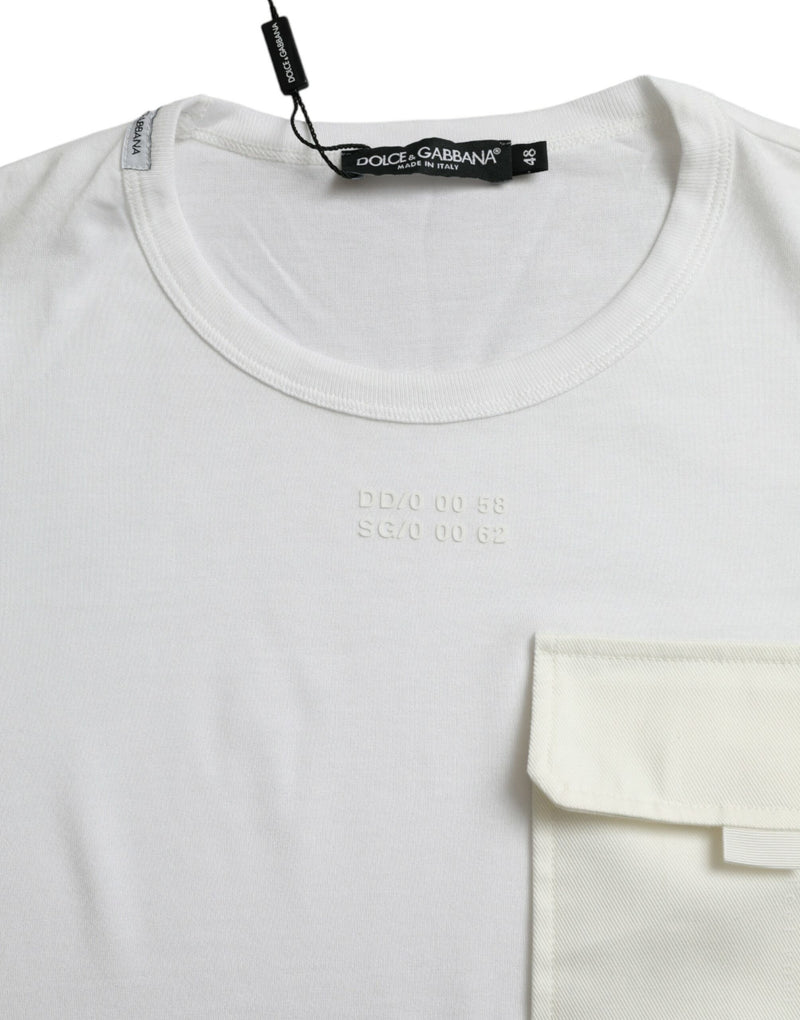 T-shirt blanc en coton à manches courtes avec poches de Dolce &amp; Gabbana