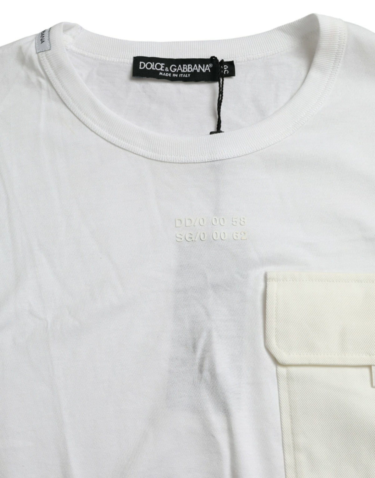T-shirt blanc en coton à manches courtes avec poches de Dolce &amp; Gabbana