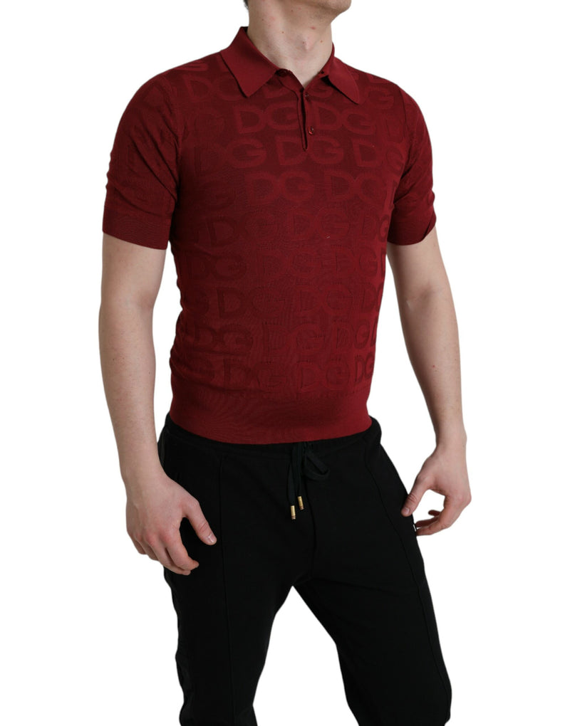 T-shirt en soie à manches courtes et col montant marron de Dolce &amp; Gabbana