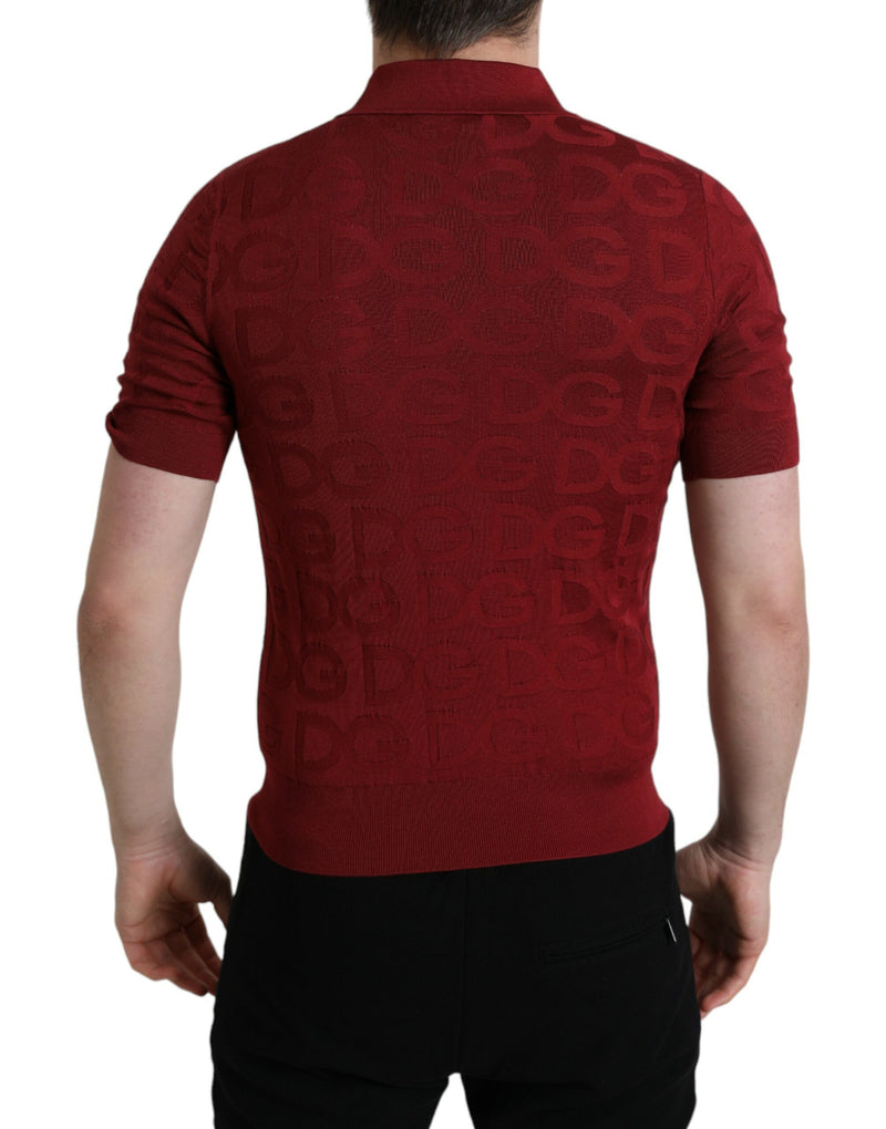 T-shirt en soie à manches courtes et col montant marron de Dolce &amp; Gabbana