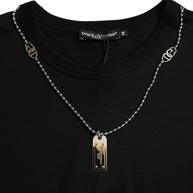 T-shirt à manches courtes noir avec chaîne argentée de Dolce &amp; Gabbana