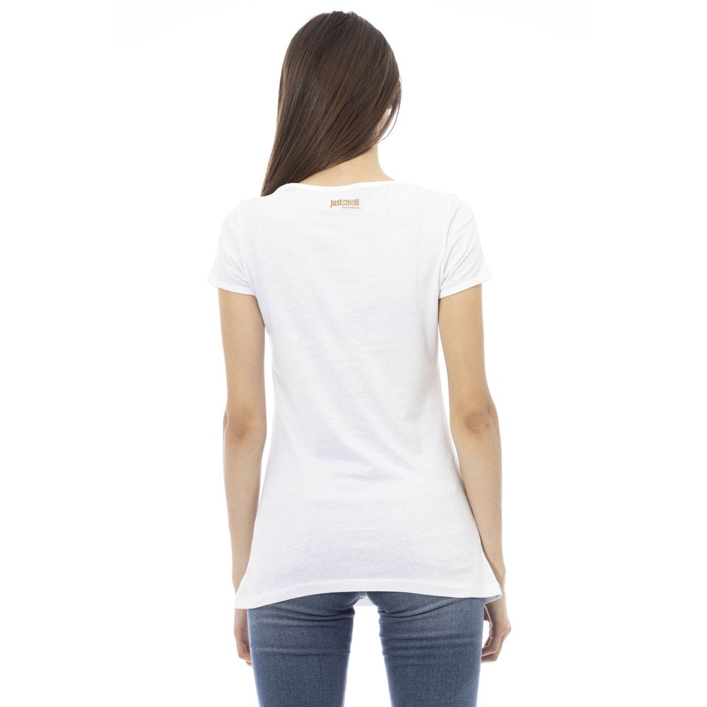 Just Cavalli T-Shirt Femme en Coton Blanc - Chic et Stylé