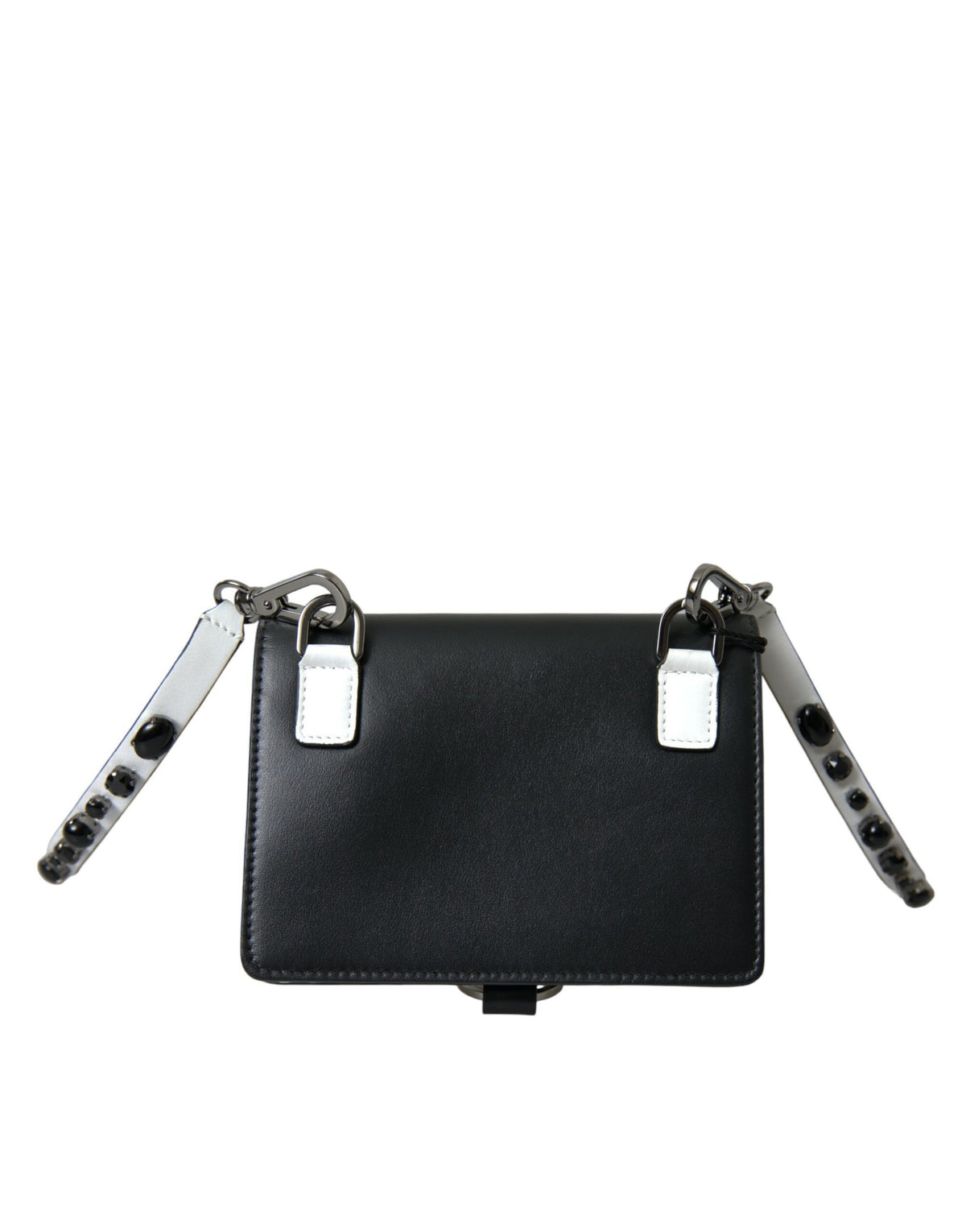 Dolce & Gabbana Black White Leather Crystal Embellished Cardholder