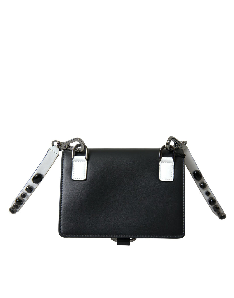 Dolce & Gabbana Black White Leather Crystal Embellished Cardholder