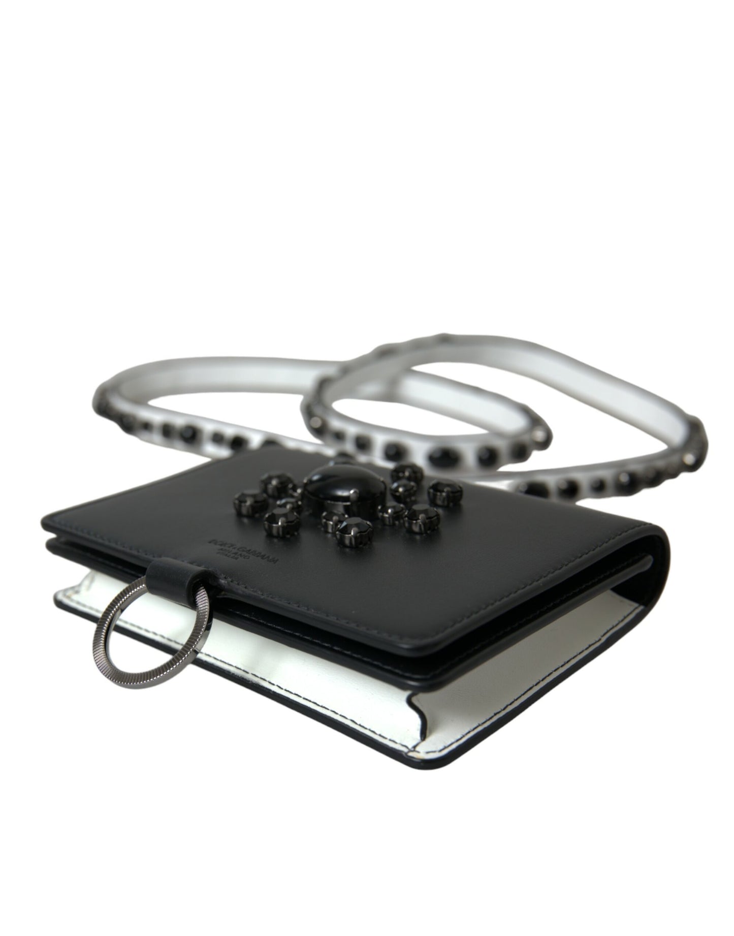 Dolce & Gabbana zwart-wit leren kaarthouder portemonnee met kristallen