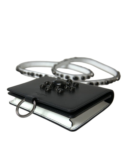 Dolce & Gabbana zwart-wit leren kaarthouder portemonnee met kristallen