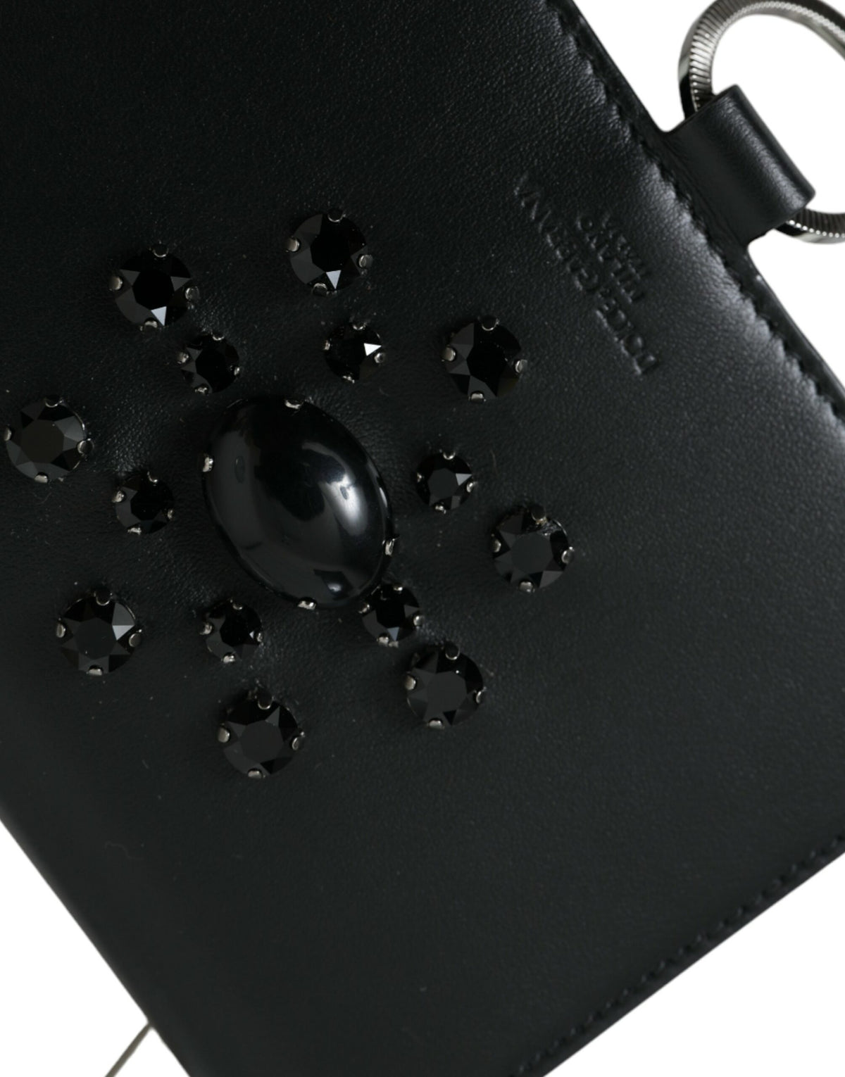 Dolce & Gabbana Black White Leather Crystal Embellished Cardholder