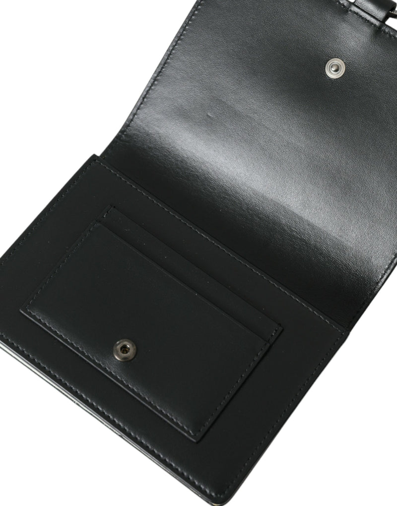 Dolce & Gabbana Black White Leather Crystal Embellished Cardholder