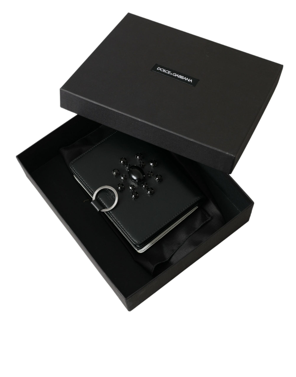 Dolce & Gabbana Black White Leather Crystal Embellished Cardholder