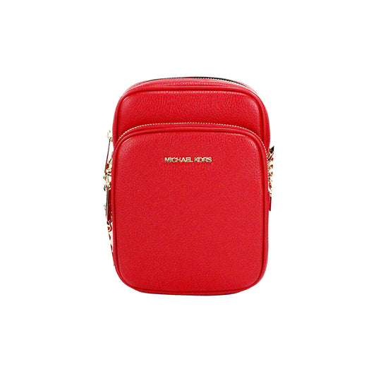 Sac bandoulière Jet Set en cuir grainé rouge vif Michael Kors avec chaîne North South