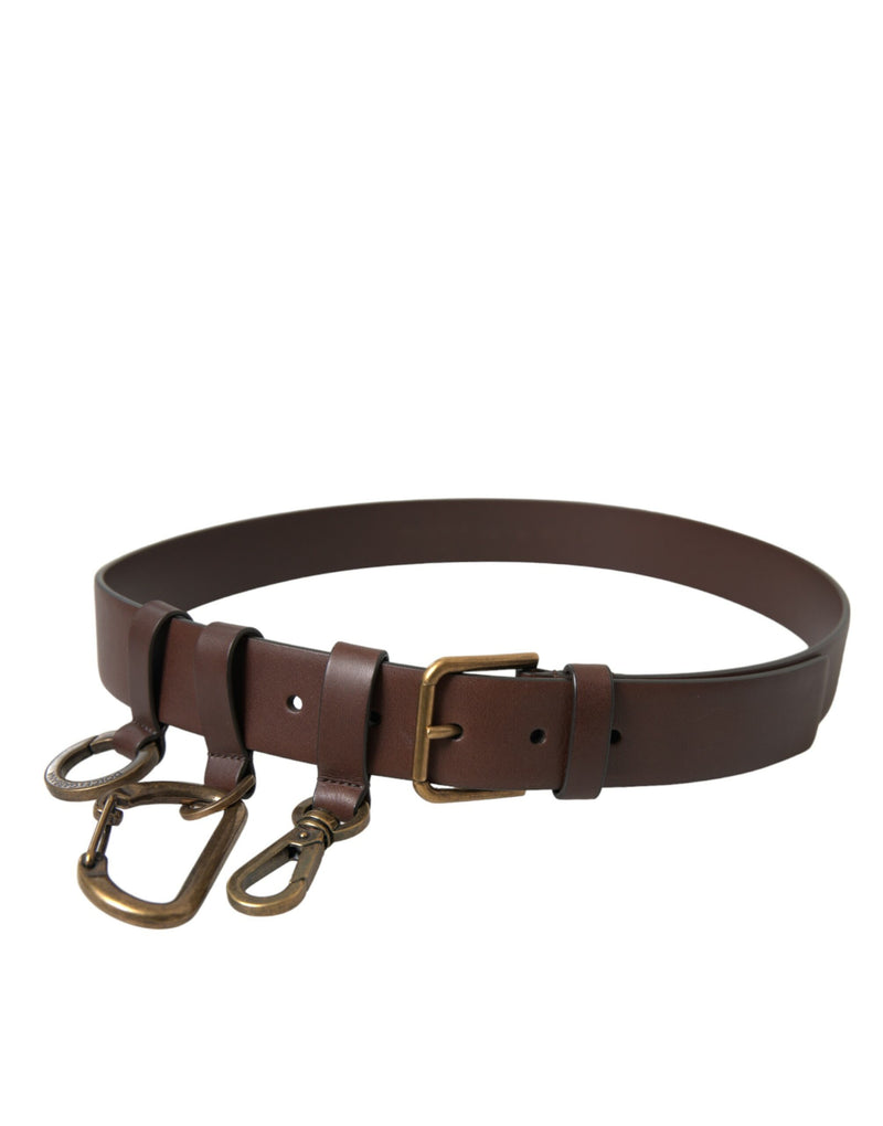 Dolce &amp; Gabbana Bruine Kalfsleren Riem met Gouden Metalen Gesp