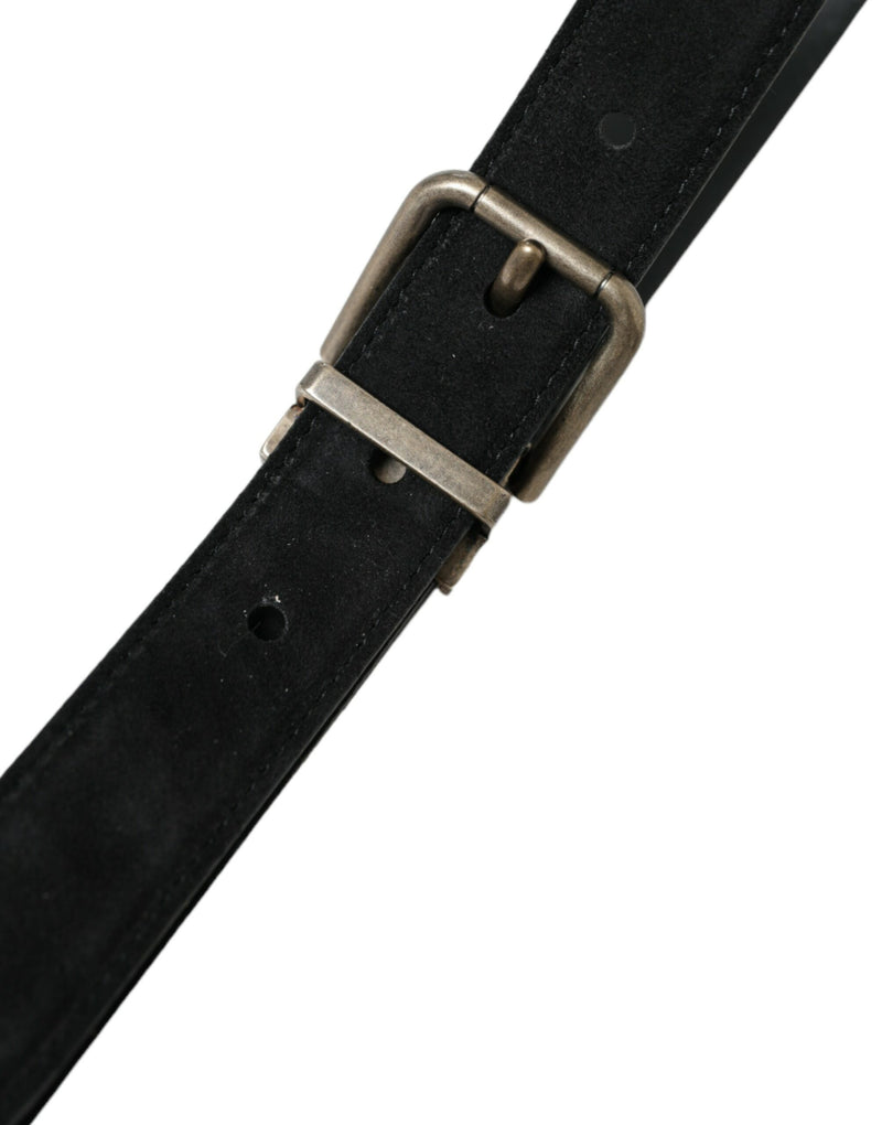 Dolce &amp; Gabbana Zwarte Geitenleren Antieke Metalen Gesp Riem