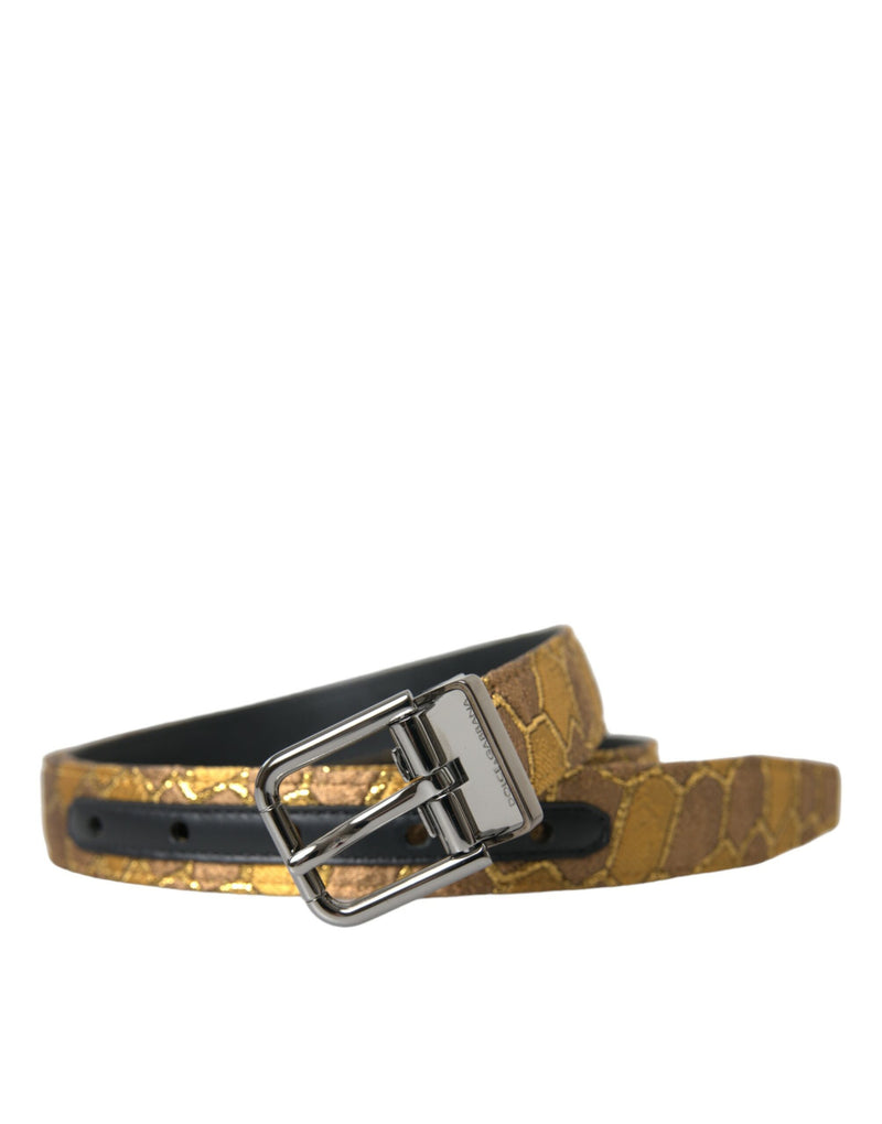 Dolce &amp; Gabbana gouden leren jacquard zilveren metalen gesp riem