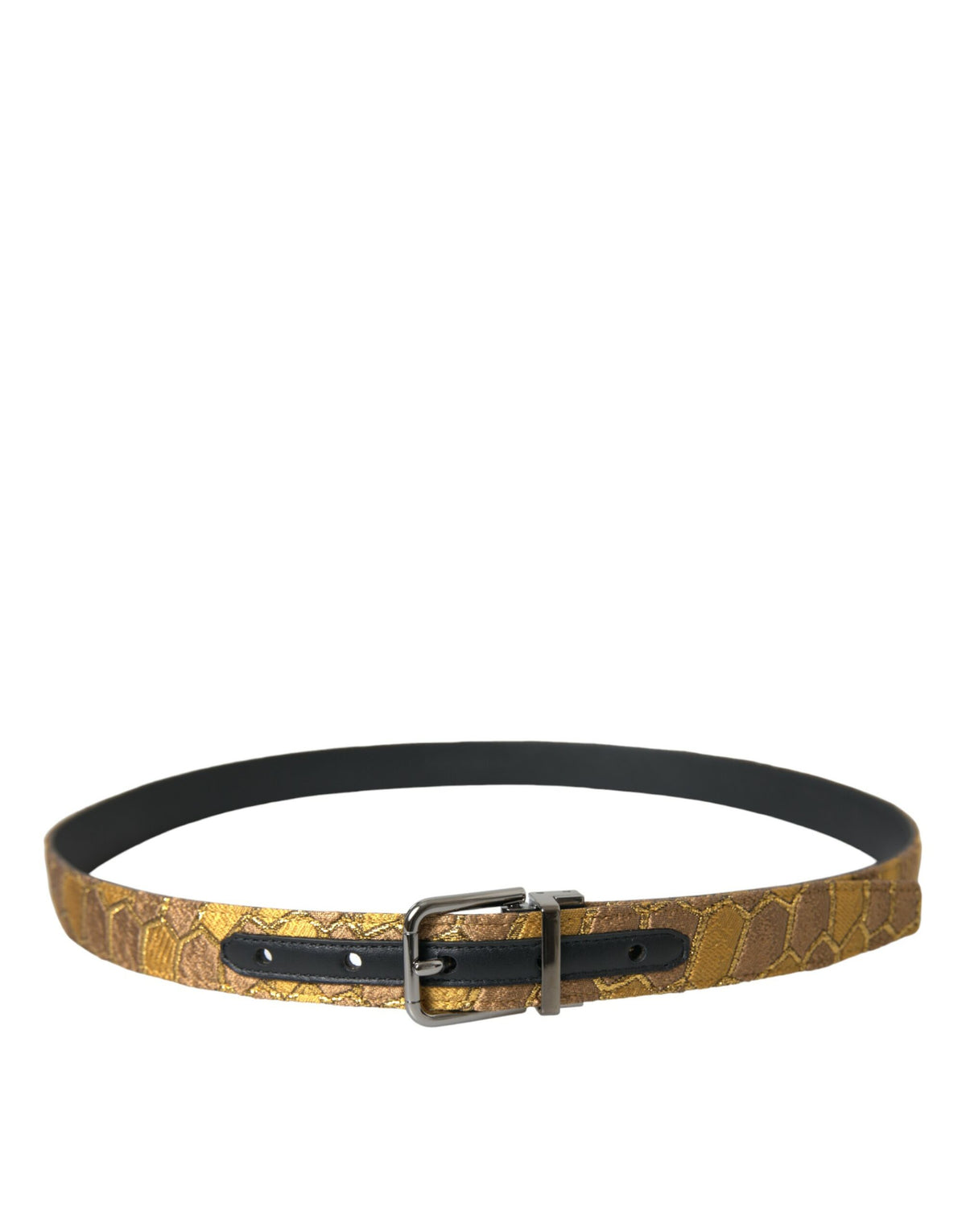 Ceinture Dolce &amp; Gabbana en cuir doré jacquard avec boucle en métal argenté