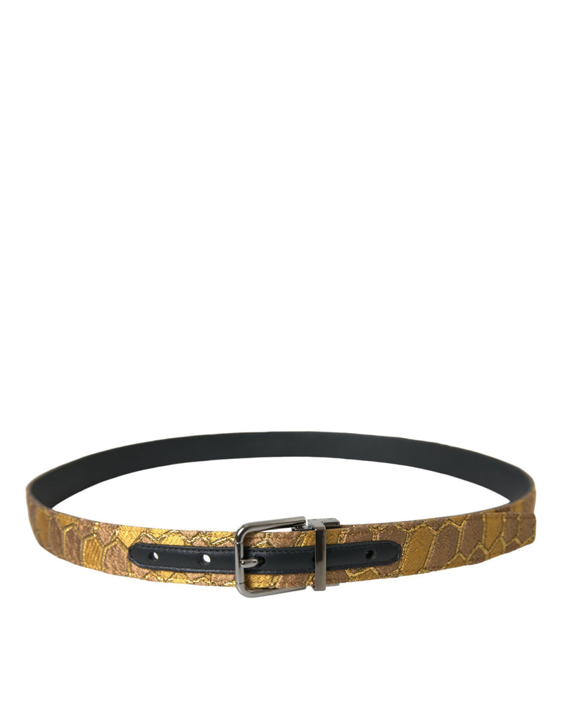 Dolce &amp; Gabbana gouden leren jacquard zilveren metalen gesp riem