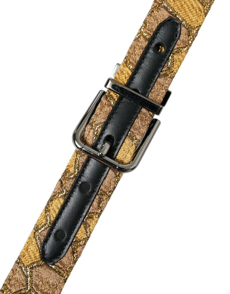 Dolce &amp; Gabbana gouden leren jacquard zilveren metalen gesp riem
