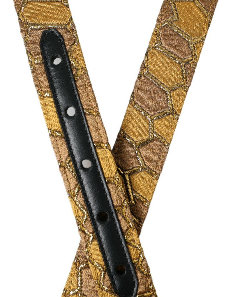 Dolce &amp; Gabbana gouden leren jacquard zilveren metalen gesp riem