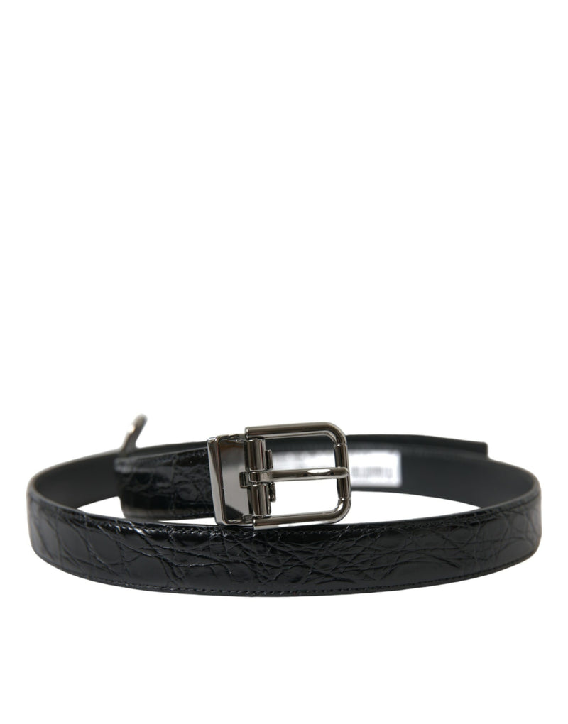 Dolce &amp; Gabbana Zwarte Leren Zilveren Metalen Gesp Riem