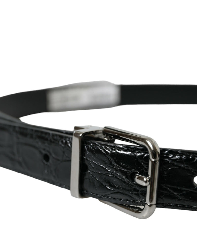 Dolce &amp; Gabbana Zwarte Leren Zilveren Metalen Gesp Riem