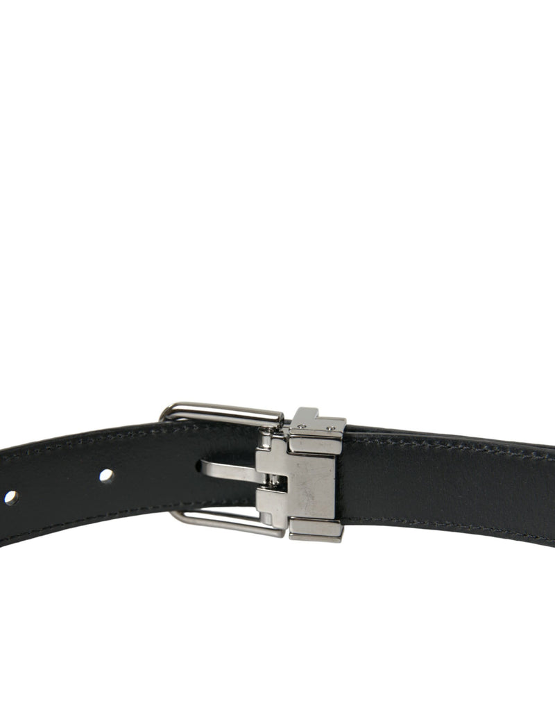 Dolce &amp; Gabbana Zwarte Leren Zilveren Metalen Gesp Riem
