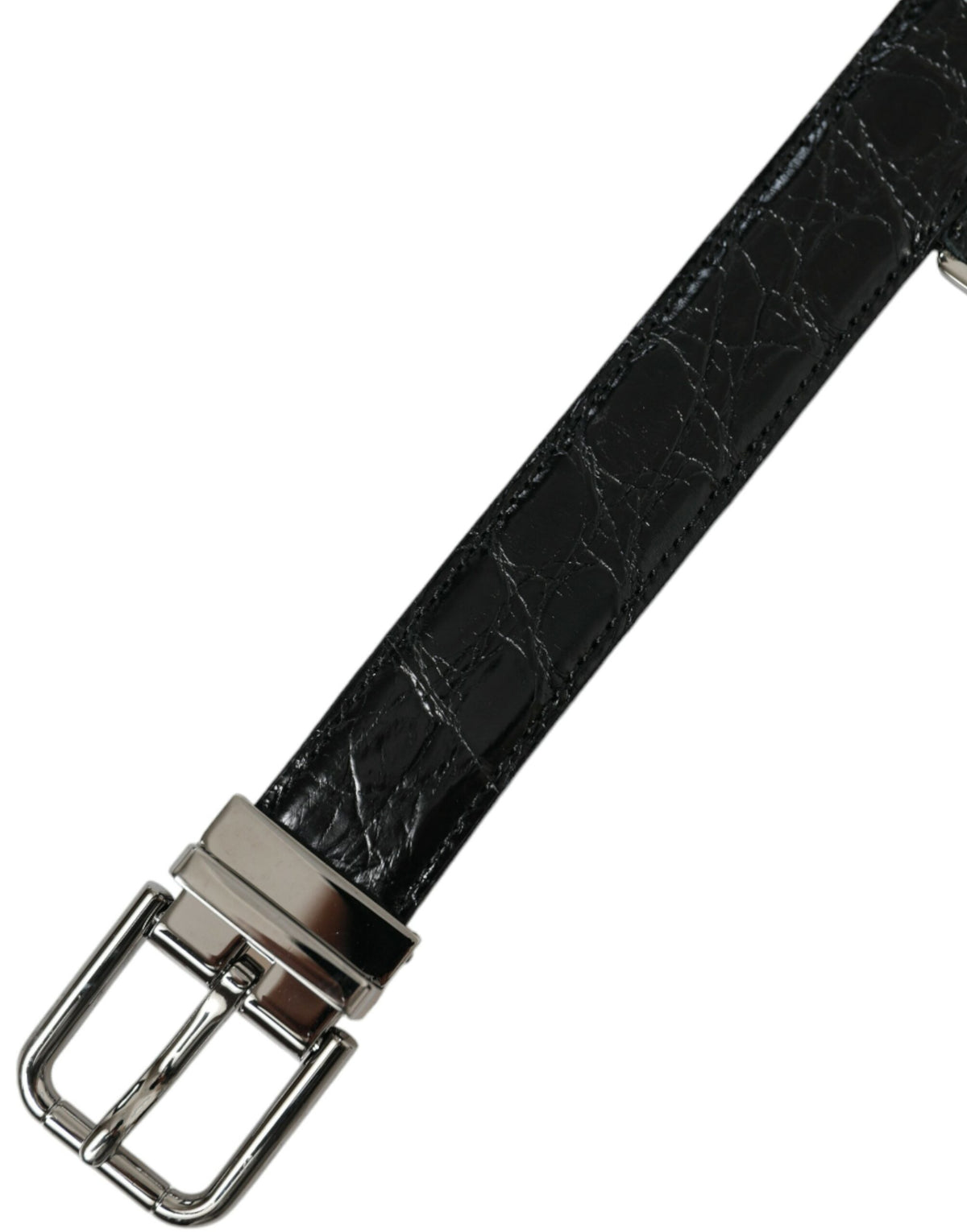 Ceinture Dolce &amp; Gabbana en cuir noir avec boucle en métal argenté