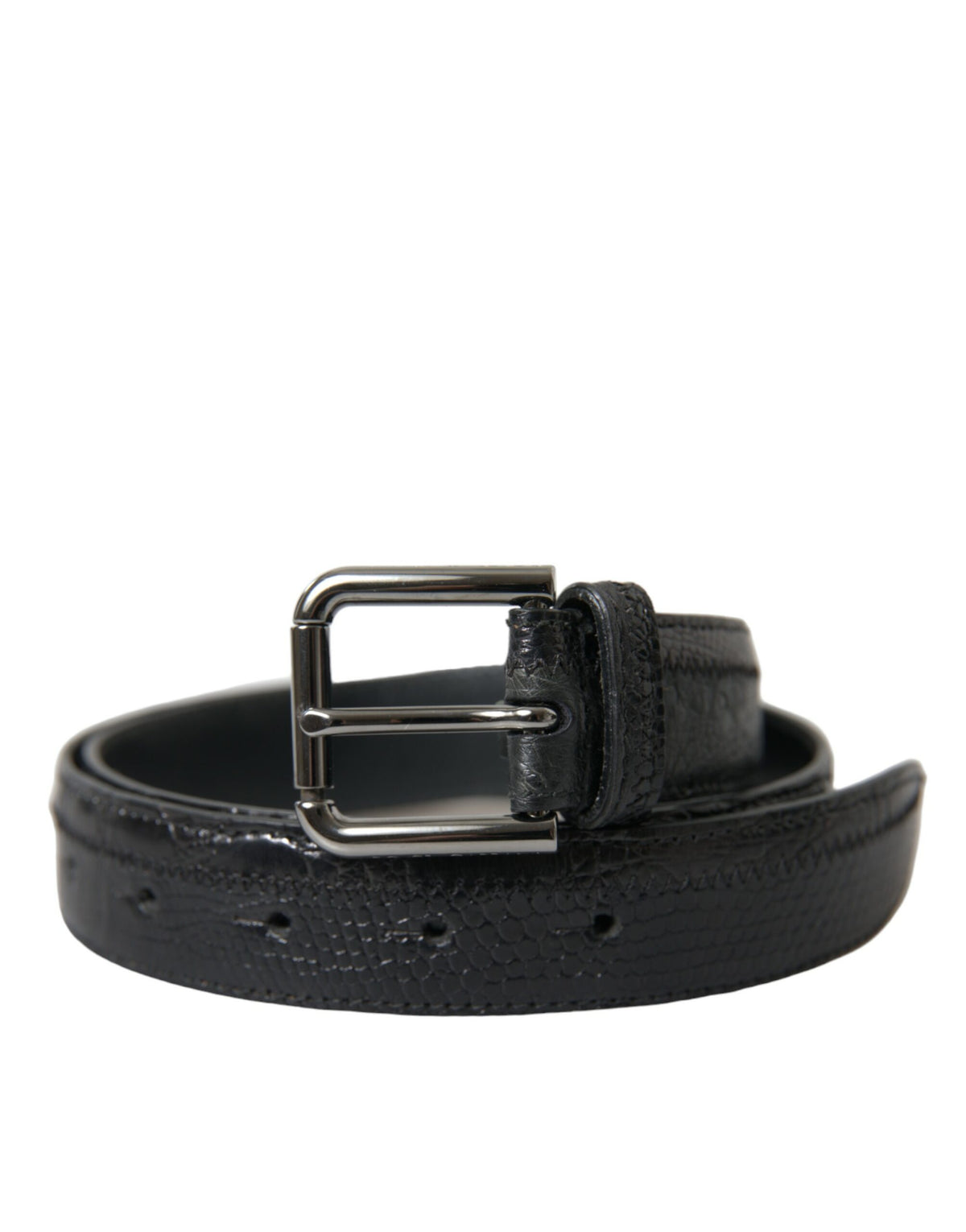 Ceinture Dolce &amp; Gabbana en cuir exotique noir avec boucle en métal argenté