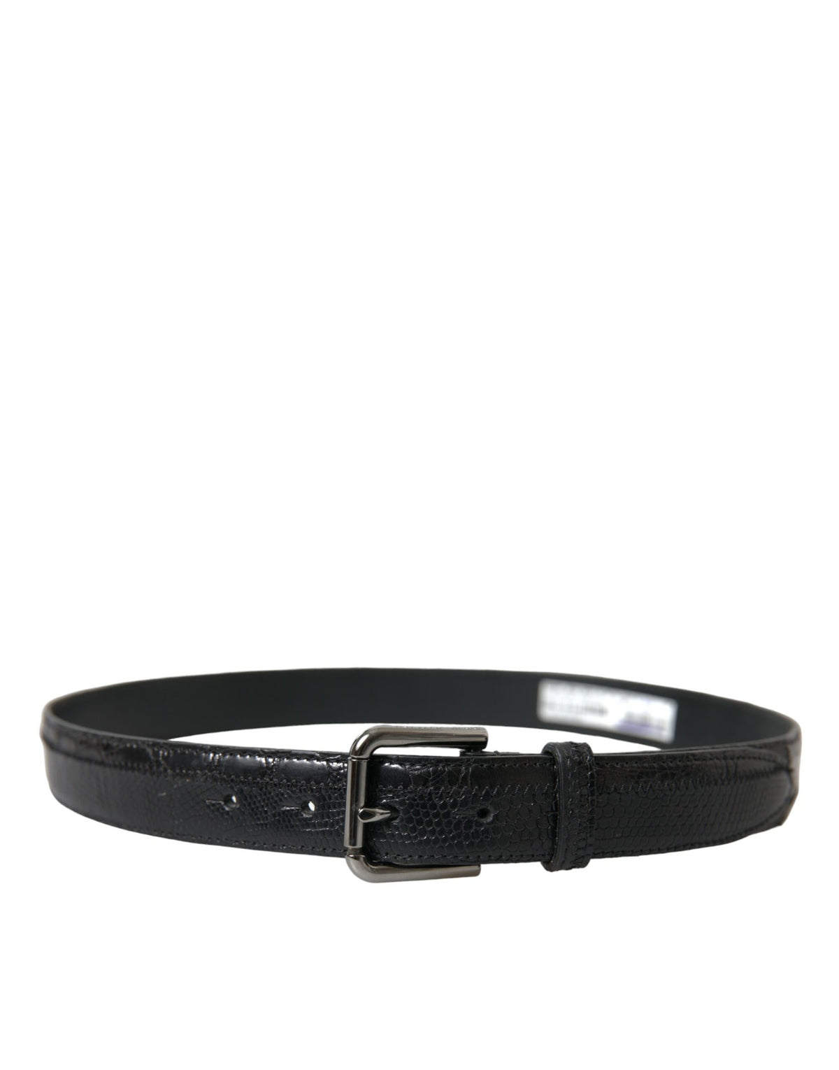 Ceinture Dolce &amp; Gabbana en cuir exotique noir avec boucle en métal argenté
