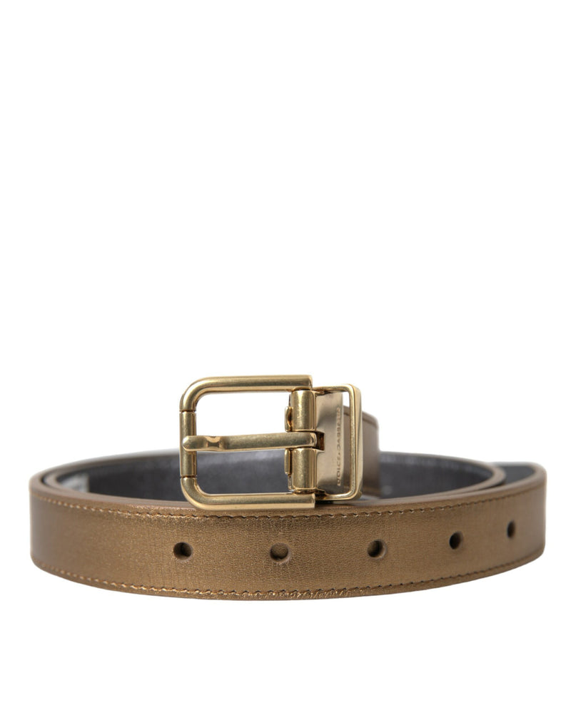 Dolce &amp; Gabbana Metallic Gold Kalfsleren Riem met Metalen Gesp
