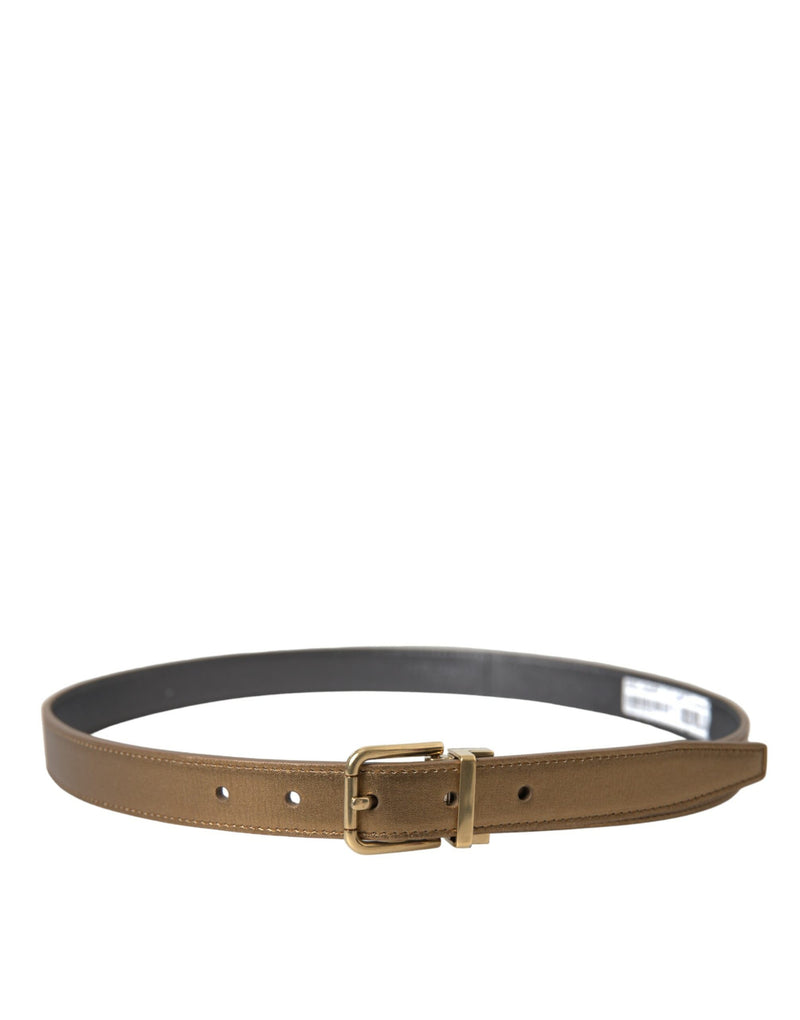 Dolce &amp; Gabbana Metallic Gold Kalfsleren Riem met Metalen Gesp