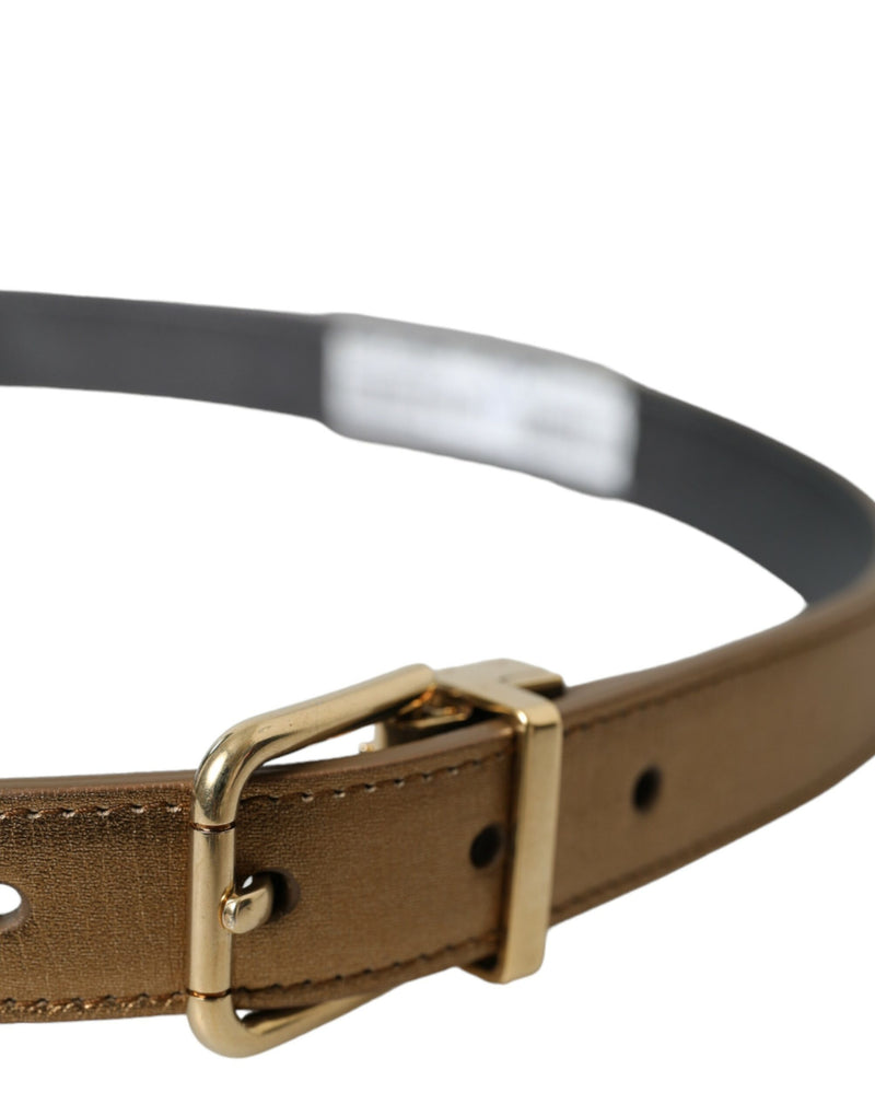 Dolce &amp; Gabbana Metallic Gold Kalfsleren Riem met Metalen Gesp