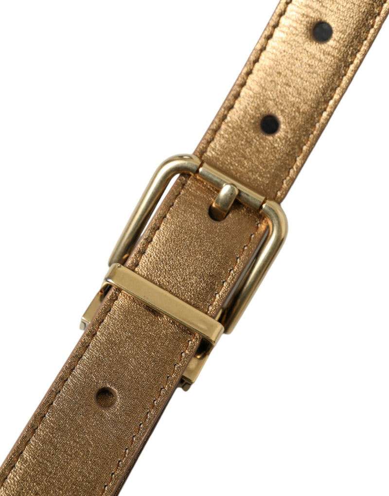 Dolce &amp; Gabbana Metallic Gold Kalfsleren Riem met Metalen Gesp