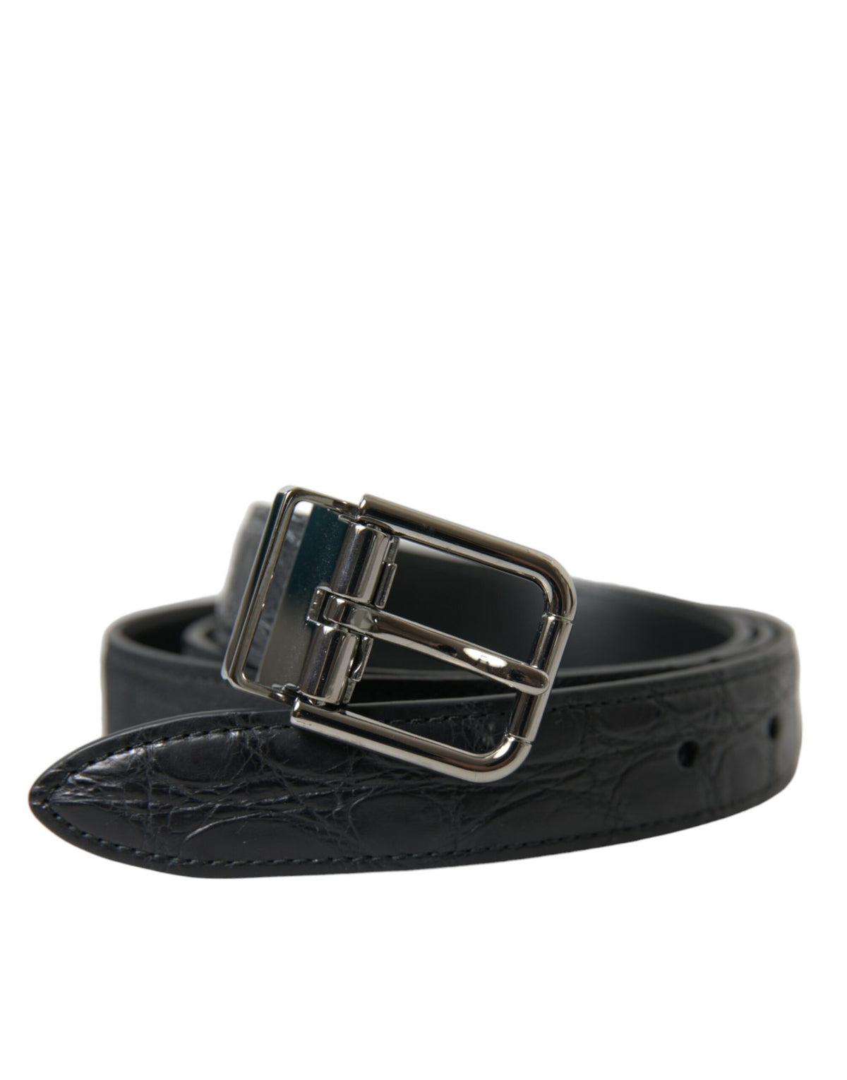 Ceinture Dolce &amp; Gabbana en cuir noir avec boucle en métal argenté
