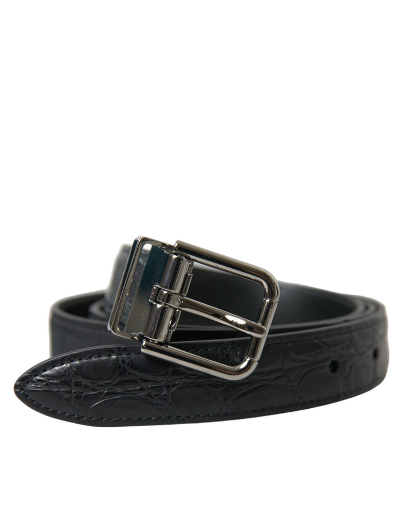 Dolce &amp; Gabbana Zwarte Leren Zilveren Metalen Gesp Riem