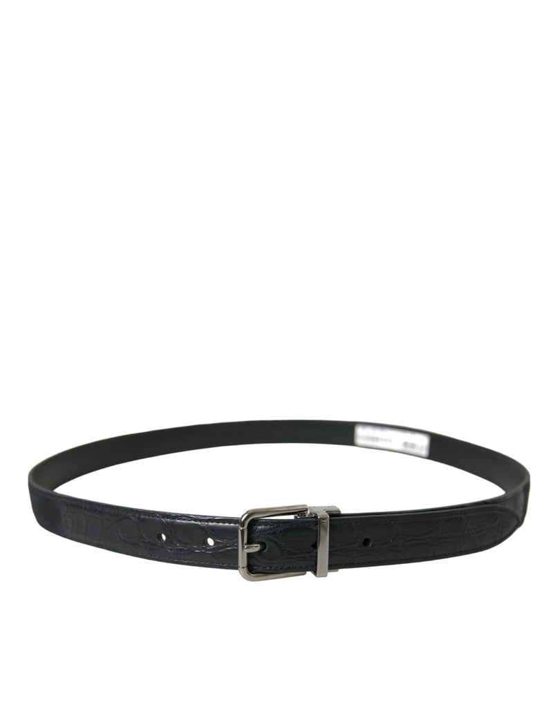 Dolce &amp; Gabbana Zwarte Leren Zilveren Metalen Gesp Riem