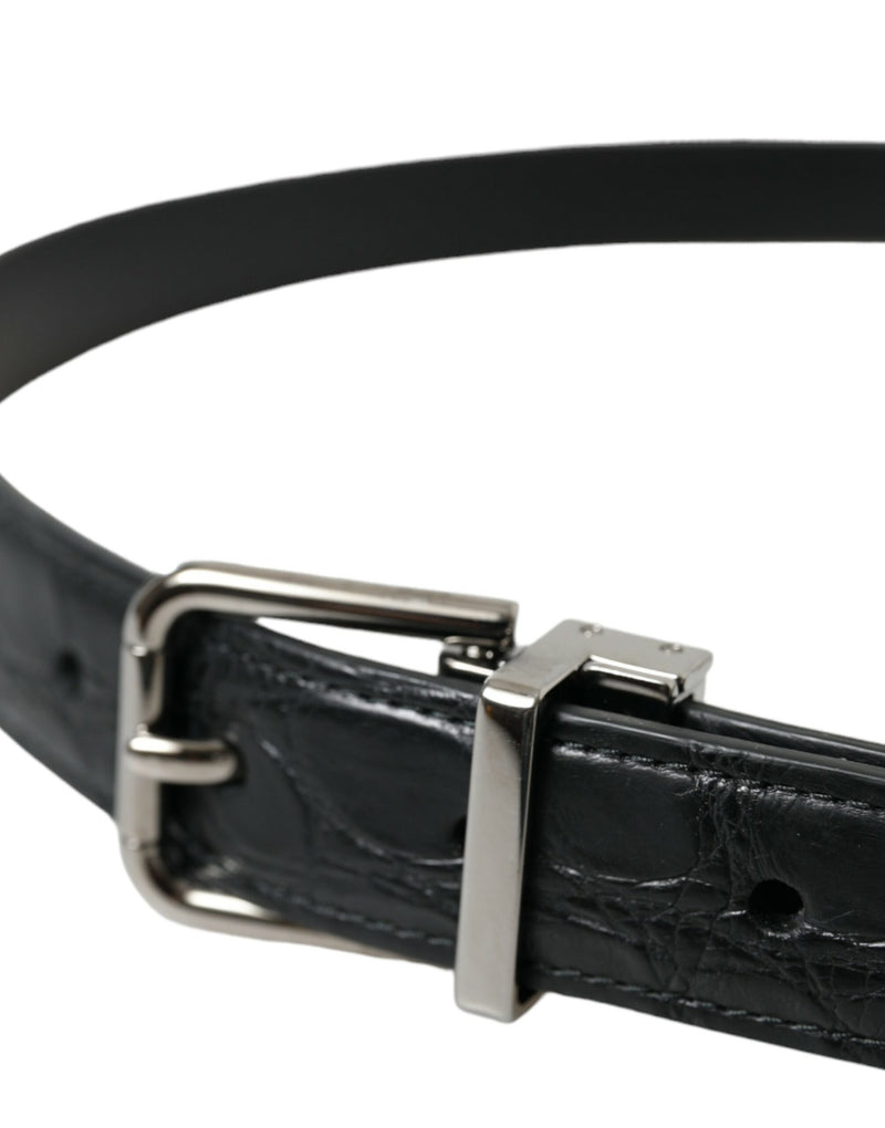 Dolce &amp; Gabbana Zwarte Leren Zilveren Metalen Gesp Riem